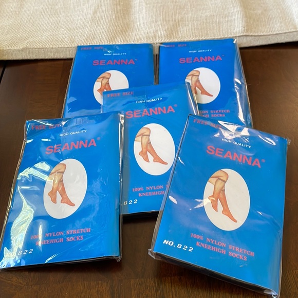 Vintage Seanna Set of 5 Knee High black stretch nylon socks New in packages - Picture 8 of 8